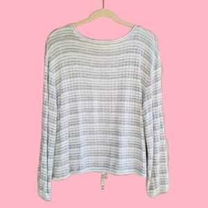 Mudd Gray and White Horizontal Striped Blouse | Cozy Spring Refresh Transitional